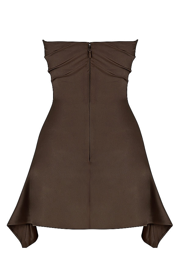 chocolate draped strapless corset dress