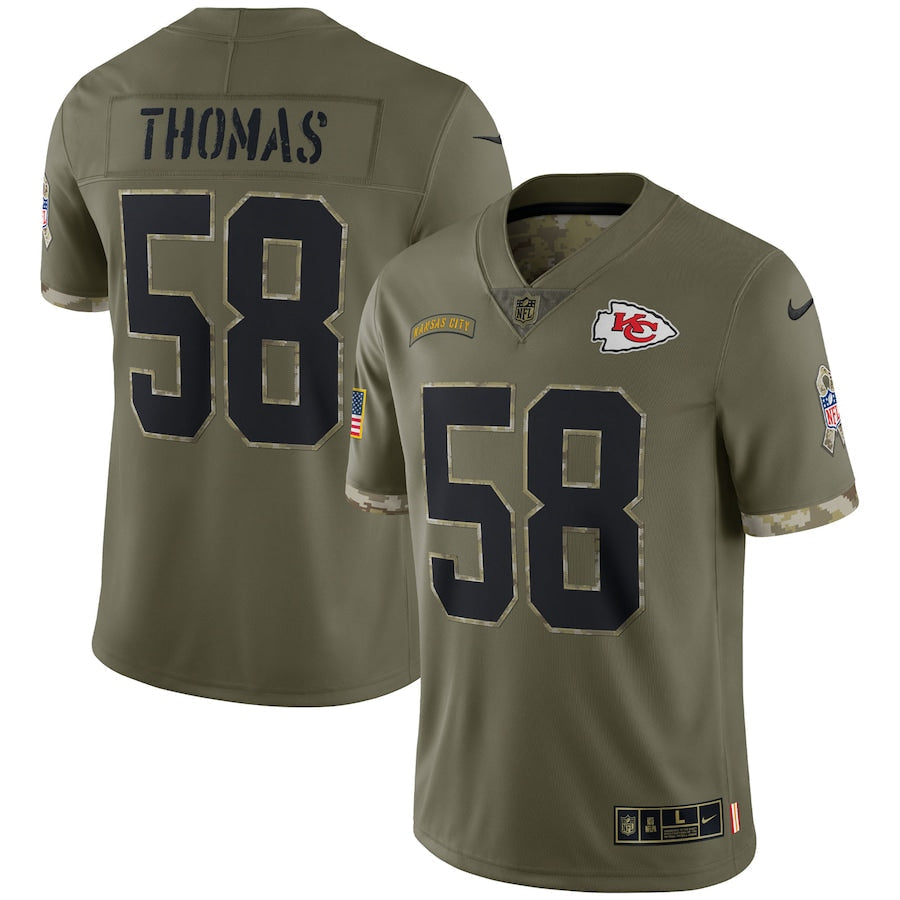 Derrick Thomas Kansas City Chiefs Salute To Service Retired Player Limited Jersey - Olive