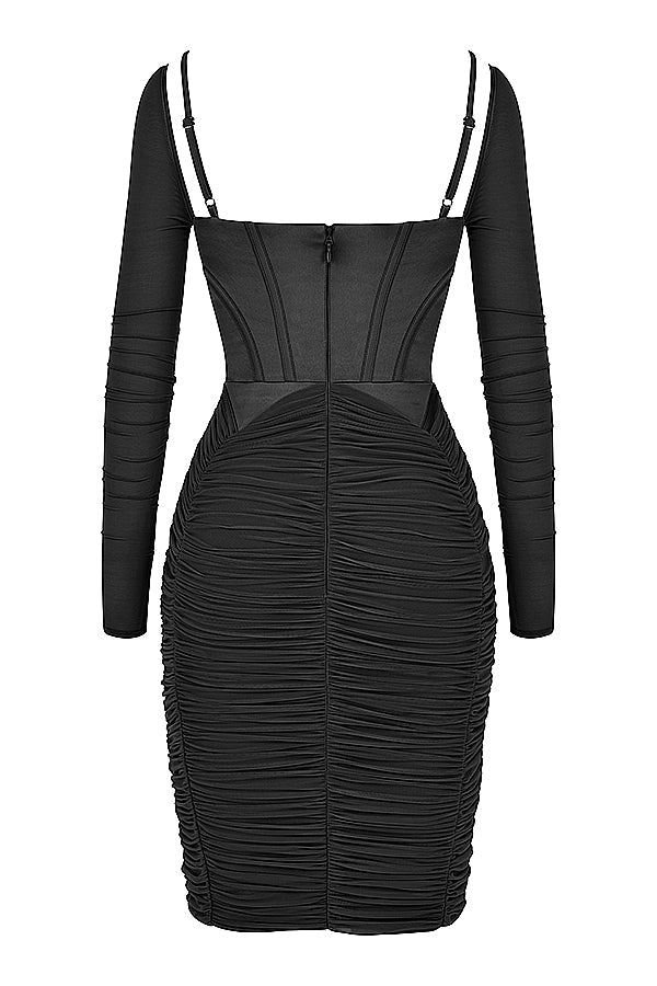 black gathered corset dress