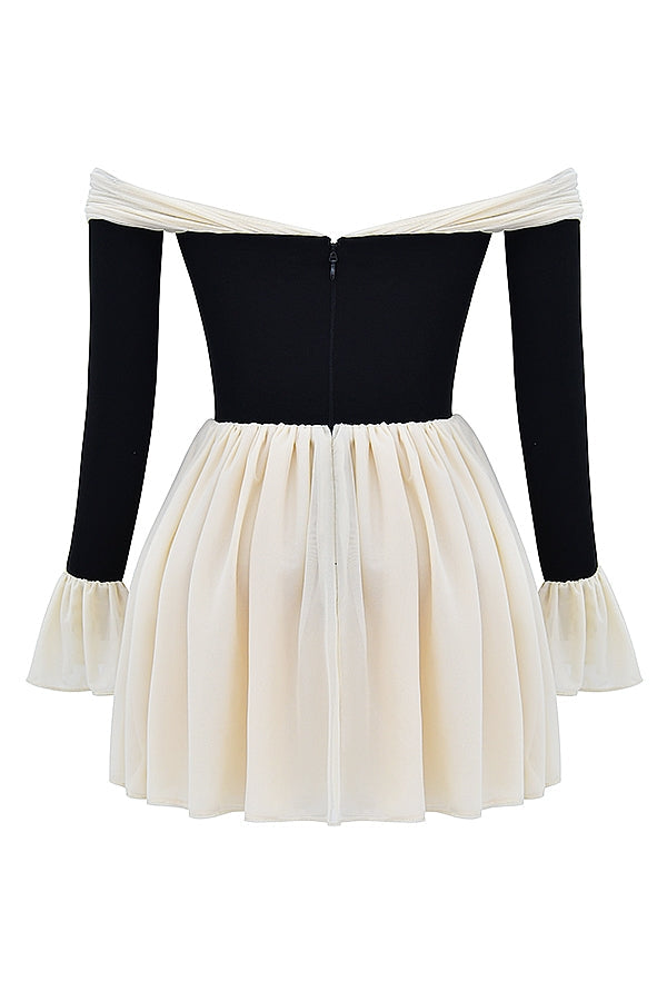 black & cream off shoulder dress