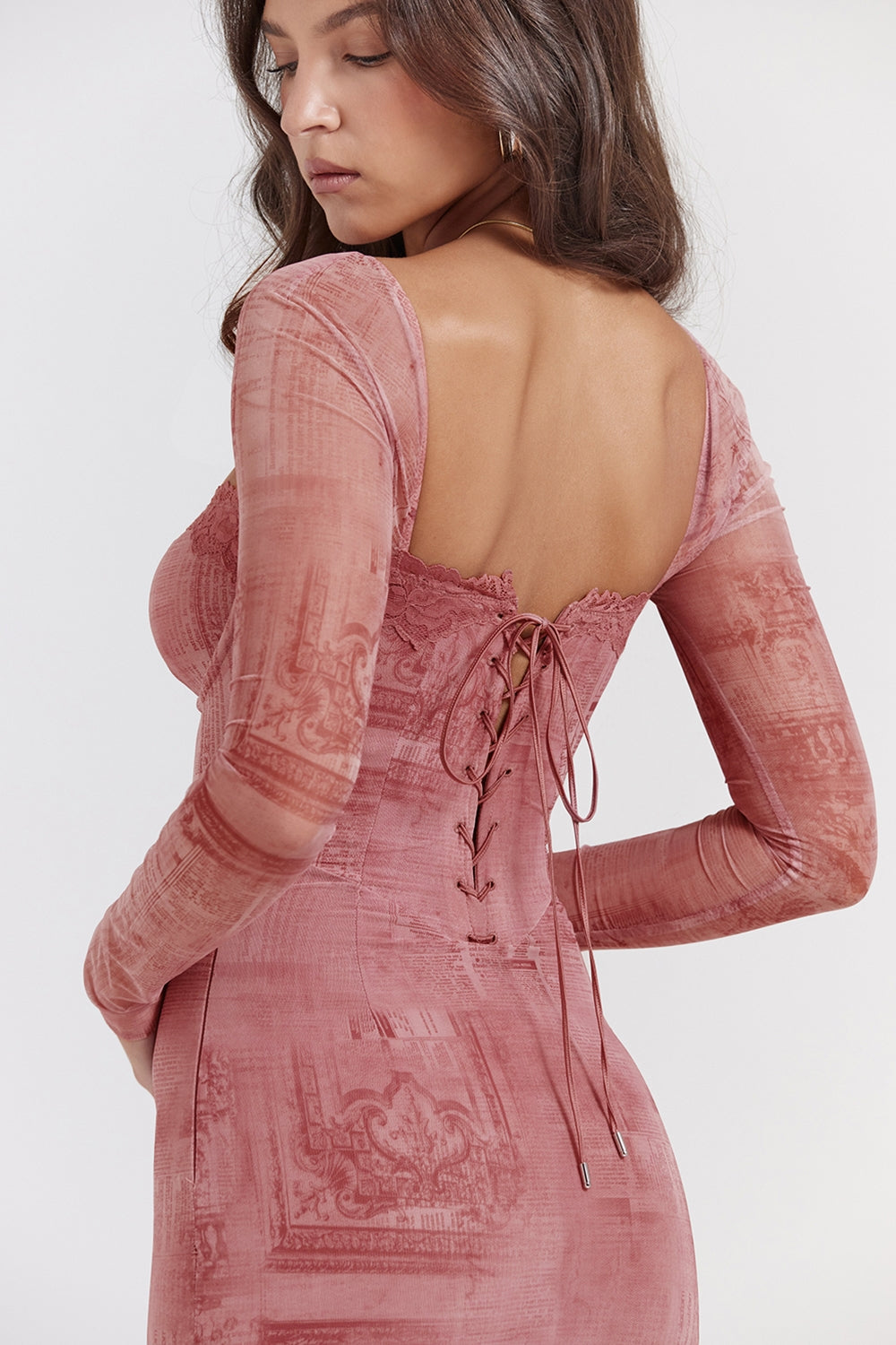 pink print corset dress