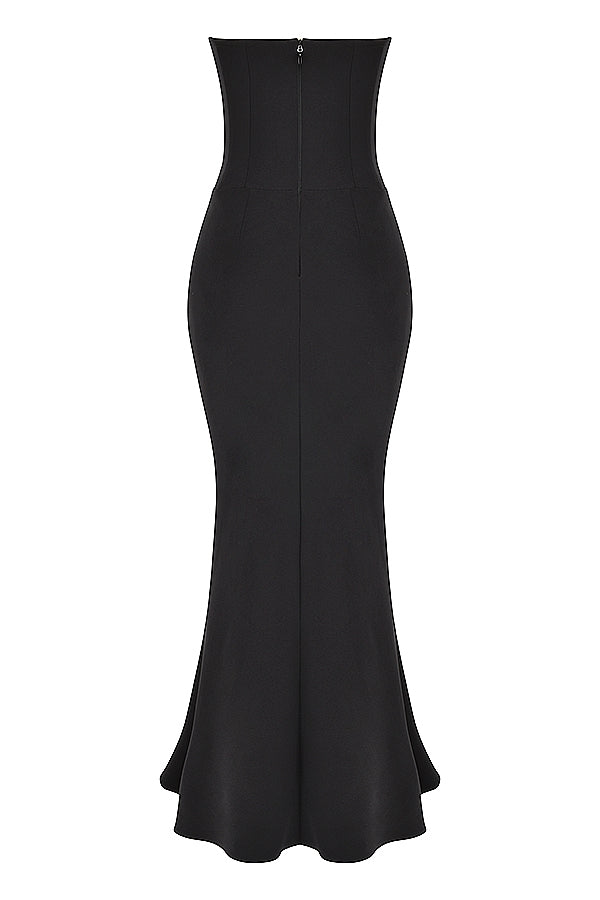 black crepe strapless corset dress