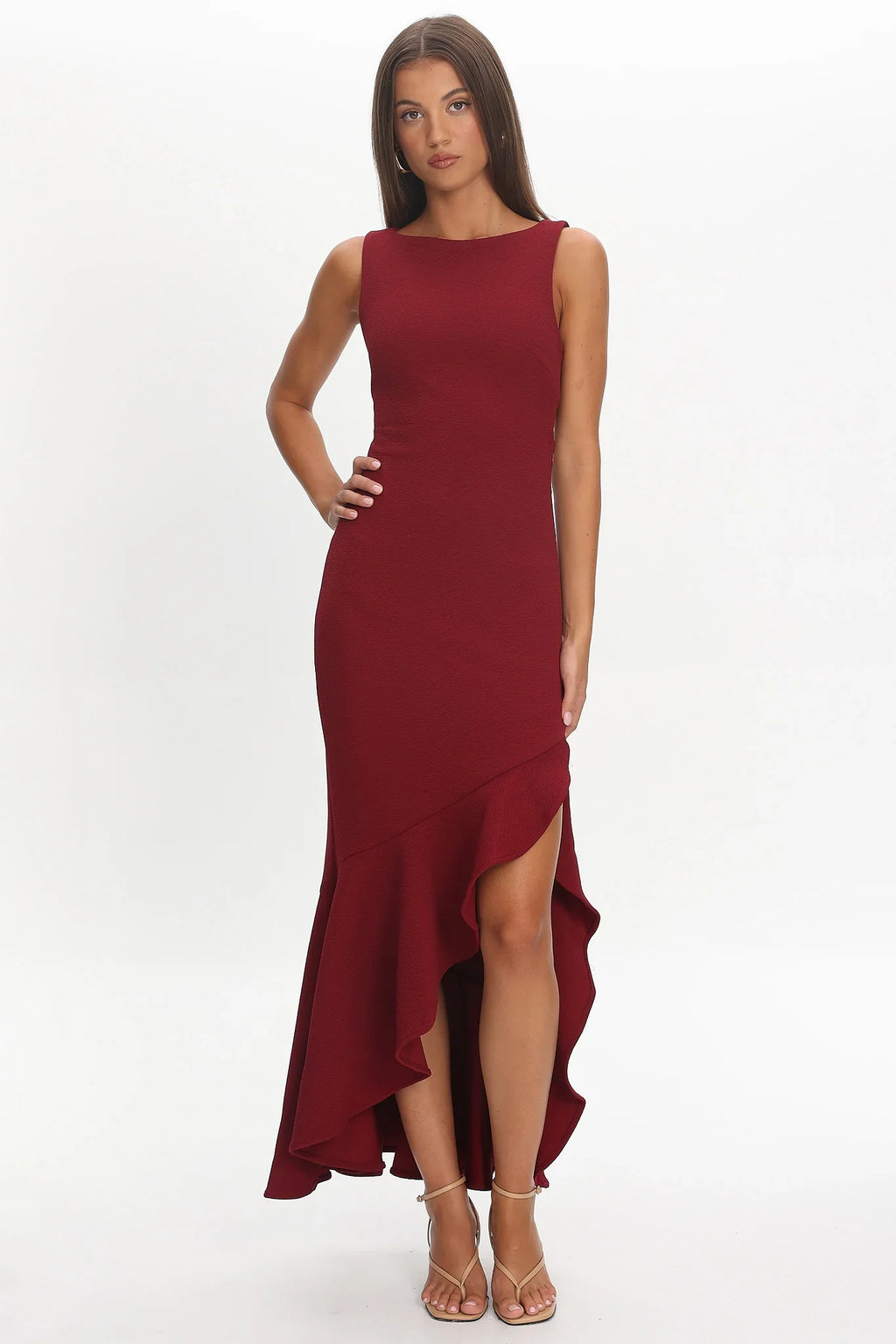 Lights On Asymmetric Hem Maxi Dress Wine