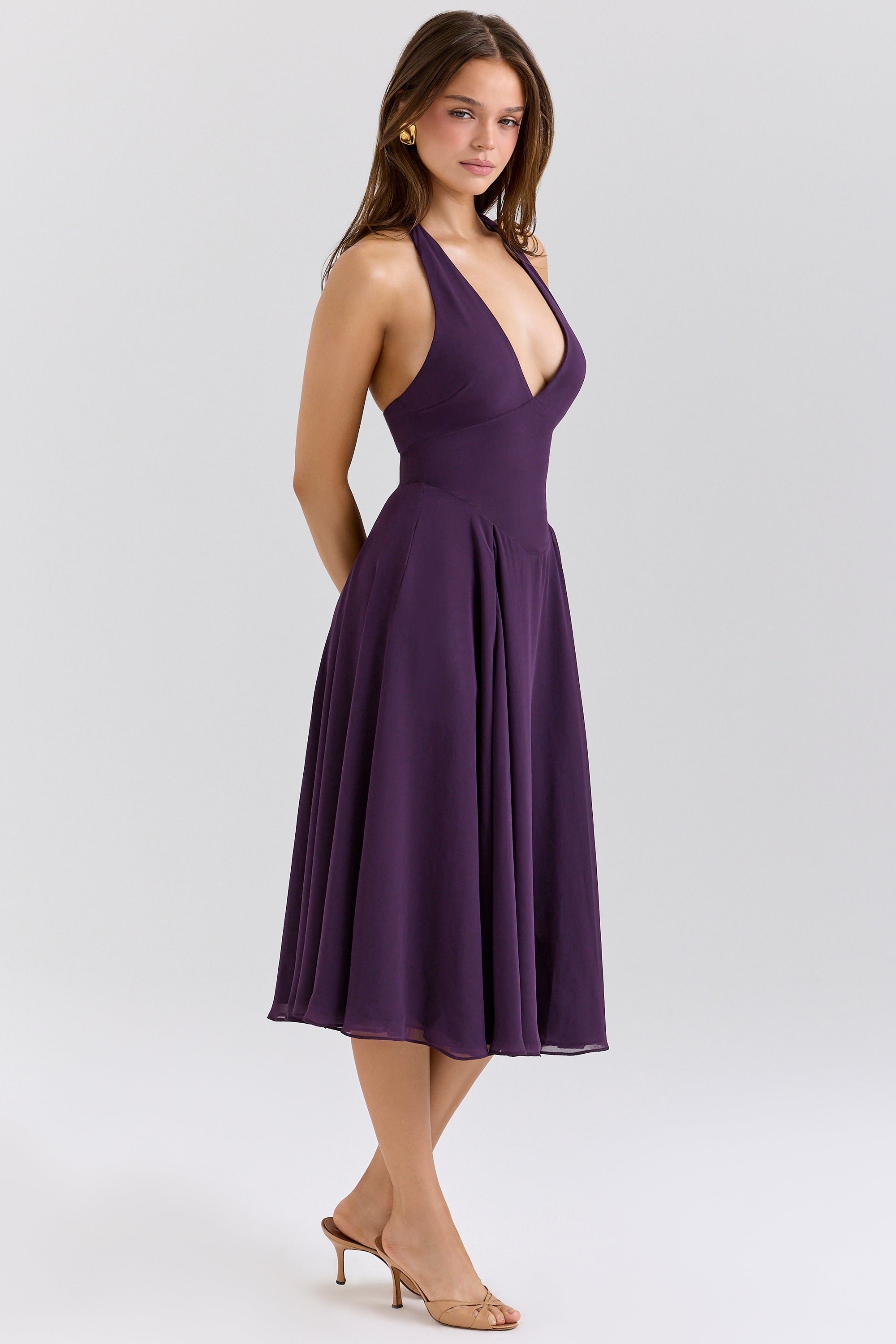 grape georgette halter sundress