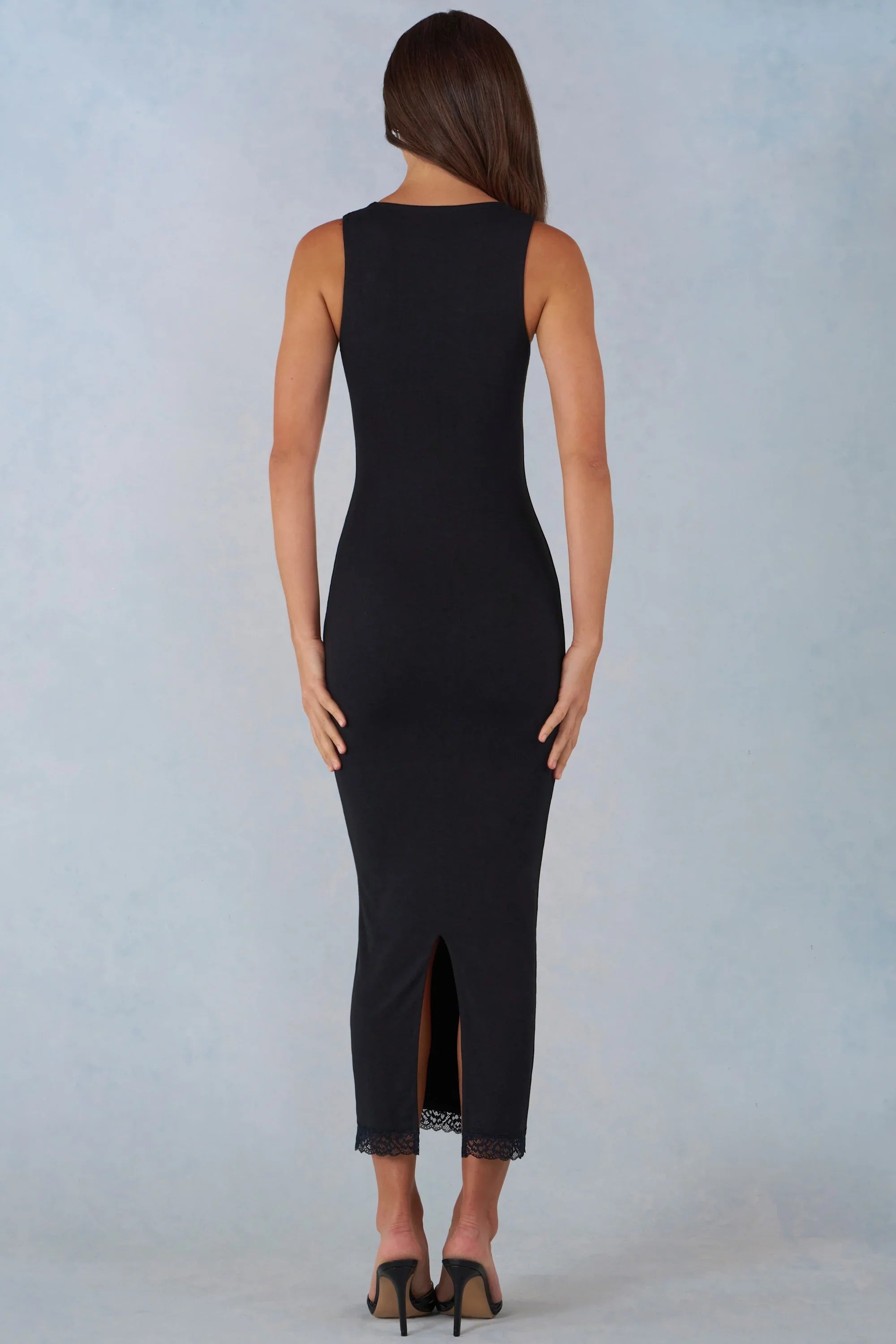 Modal Lace-Trim Midaxi Dress in Black