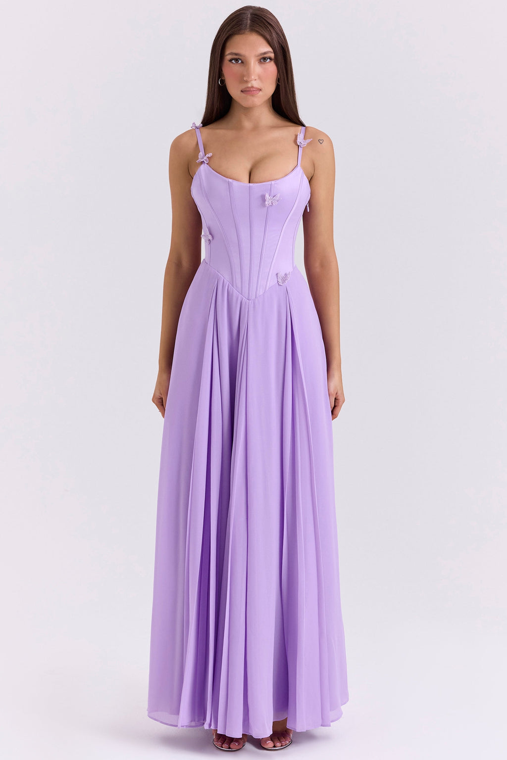 orchid butterfly corset maxi dress