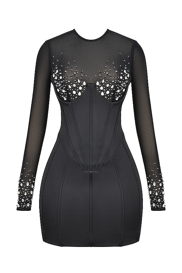 black crystallised corset dress
