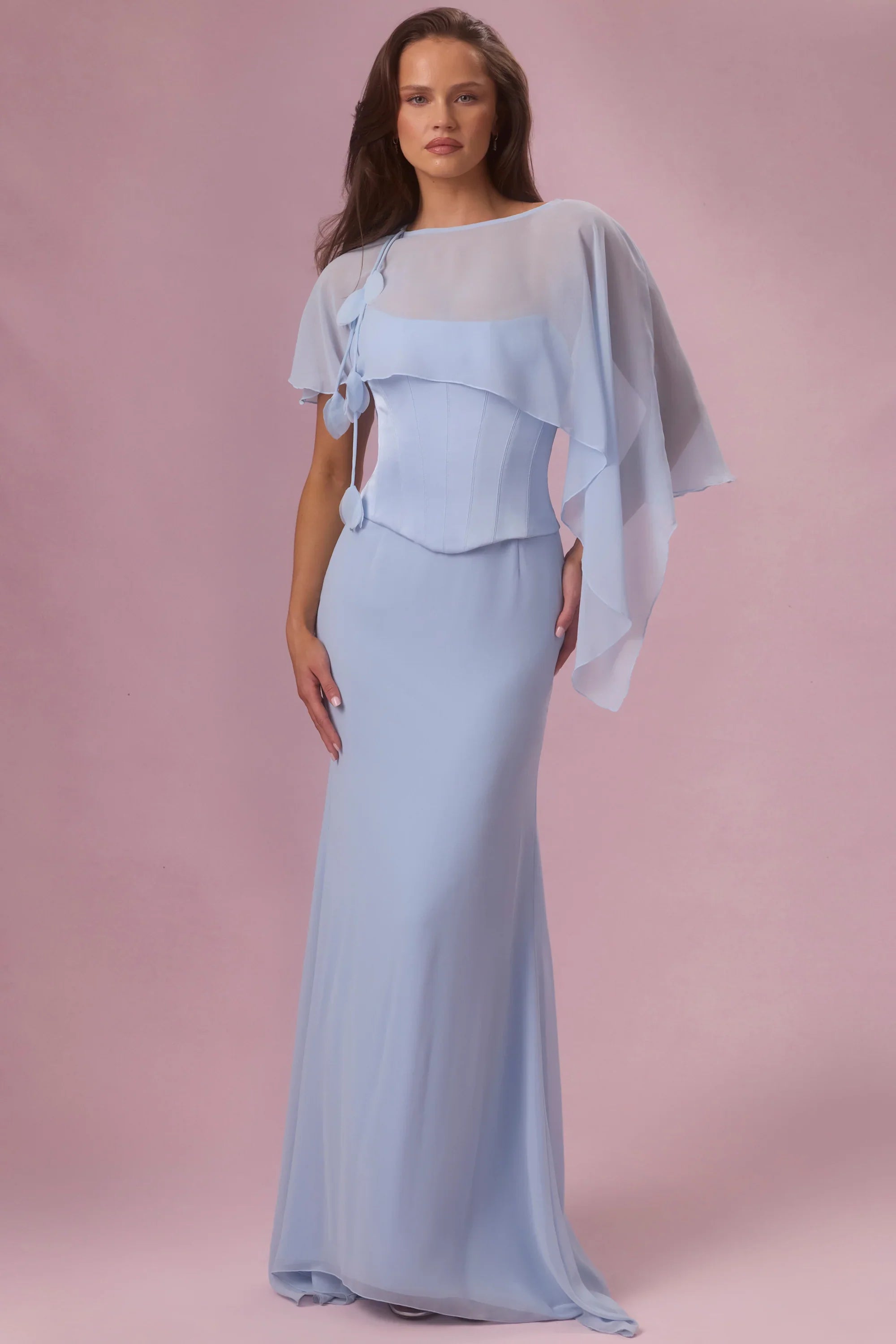 Satin Corset Bridesmaid Dress in Powder Blue