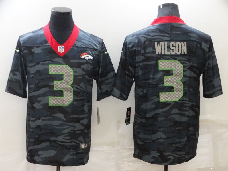 Men's Denver Broncos Russell Wilson #3 Grey Camouflage Game Jersey1