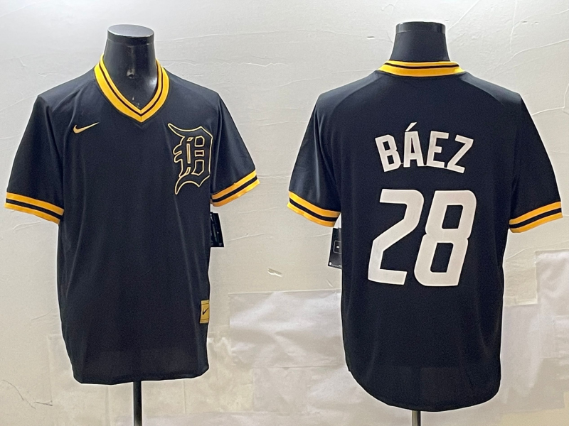 Men's Detroit Tigers Javier Baez #28 Black Replica Player Jersey