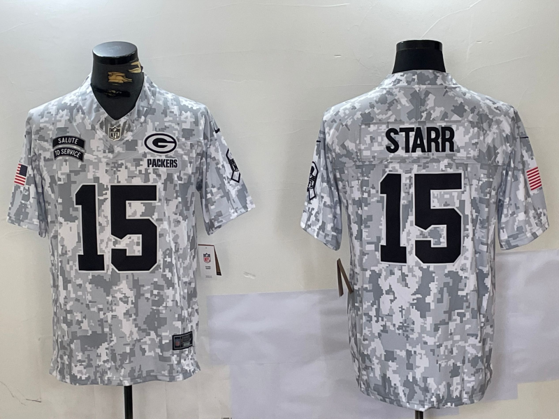 Men's Green Bay Packers Bart Starr #15 Arctic Camo 2024 Salute to Service Limited Jersey1