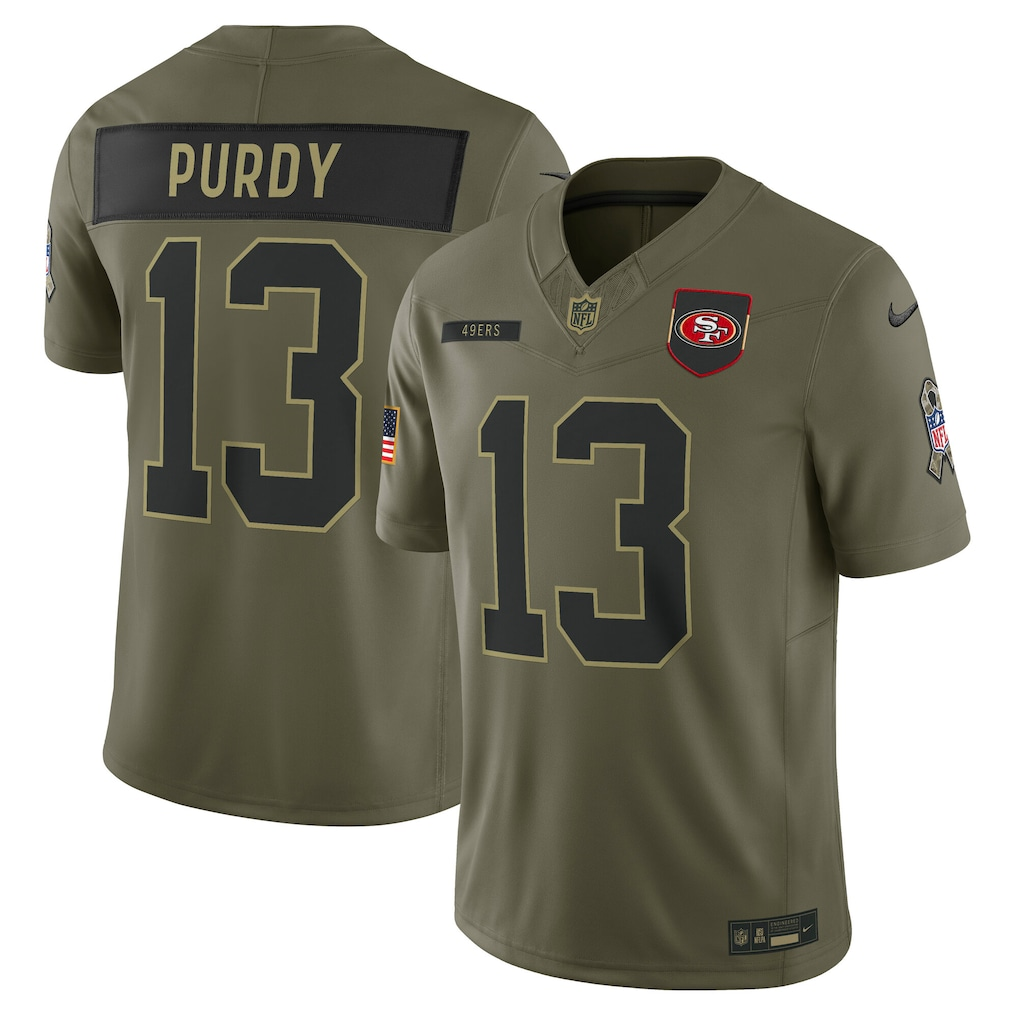 Men's San Francisco 49ers Brock Purdy Nike Olive 2025 Salute to Service Limited Jersey