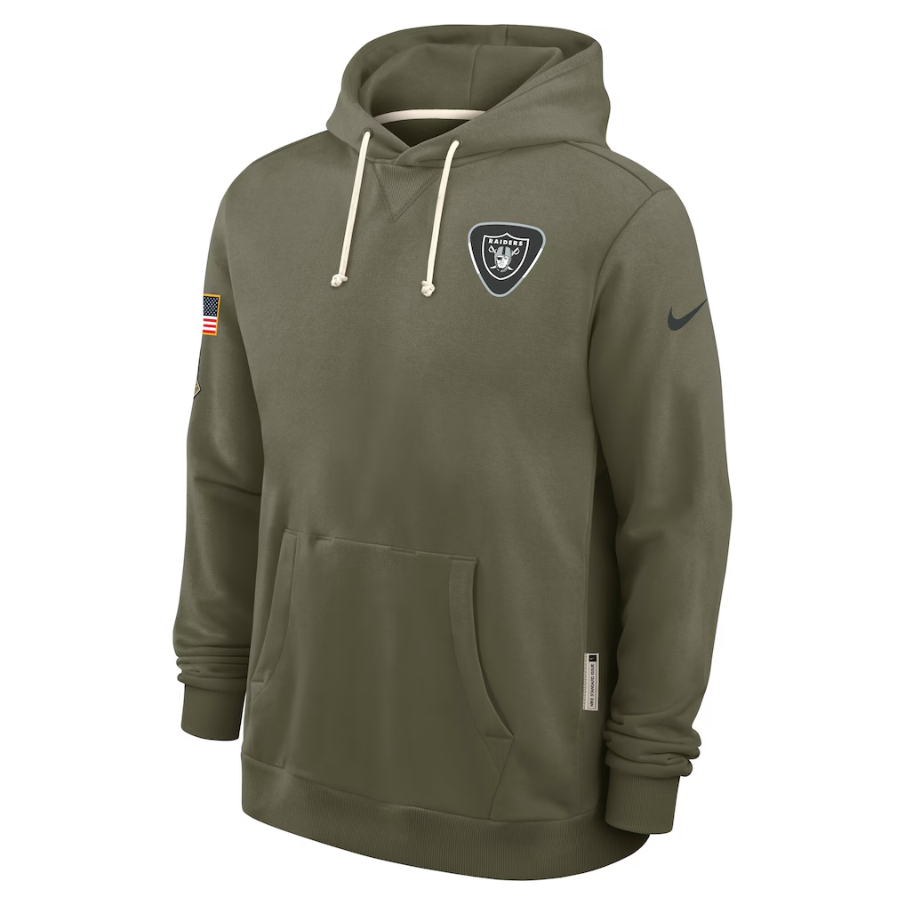 Men's Las Vegas Raiders Nike Olive 2025 Salute to Service Sideline Standard Issue Dri-FIT Hoodie