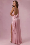 Satin Draped Bridesmaid Dress in Blush Pink