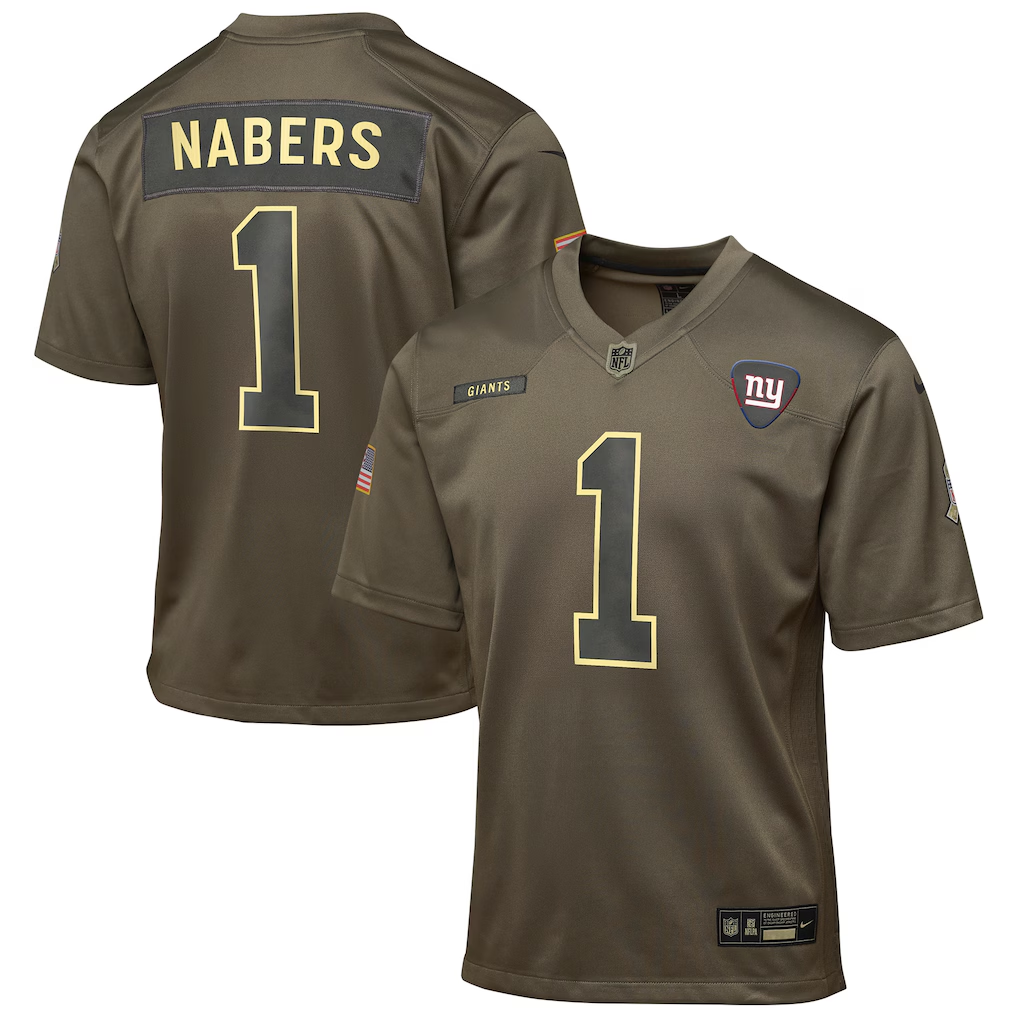 Youth New York Giants Malik Nabers Nike Olive 2025 Salute to Service Game Jersey