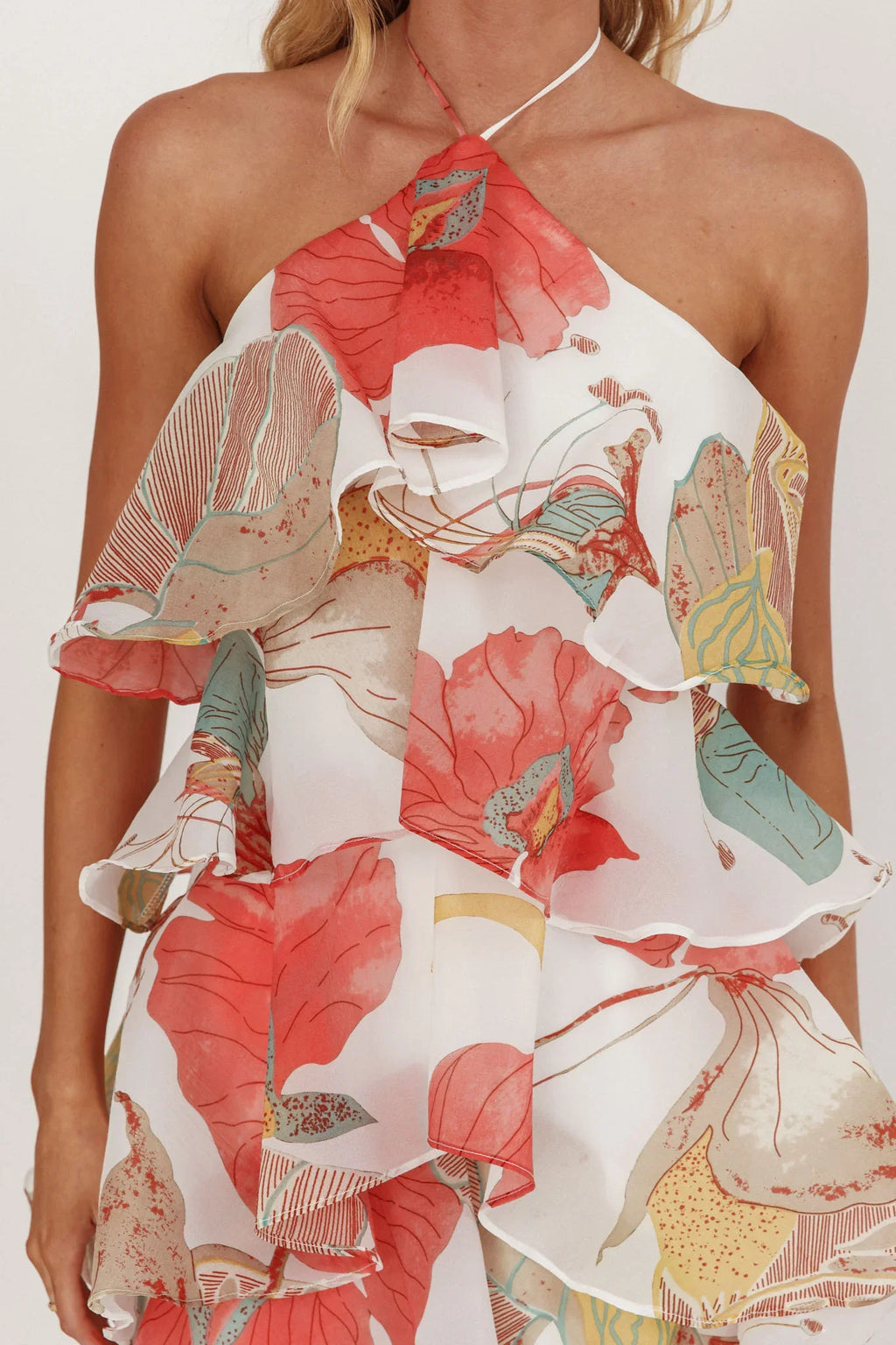 Darylyn Tiered Ruffle Maxi Dress Floral Red