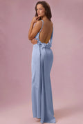 Satin Draped Bridesmaid Dress in Powder Blue