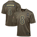 Youth Baltimore Ravens Lamar Jackson Nike Olive 2025 Salute to Service Game Jersey