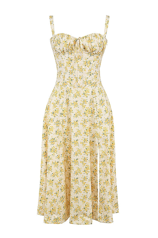 buttercup vintage floral print cotton bustier sundress