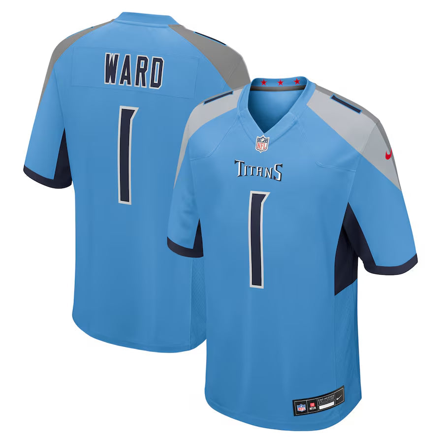 Tennessee Titans Cameron Ward Nike Light Blue 2025 NFL Draft First Round Pick Game Jersey