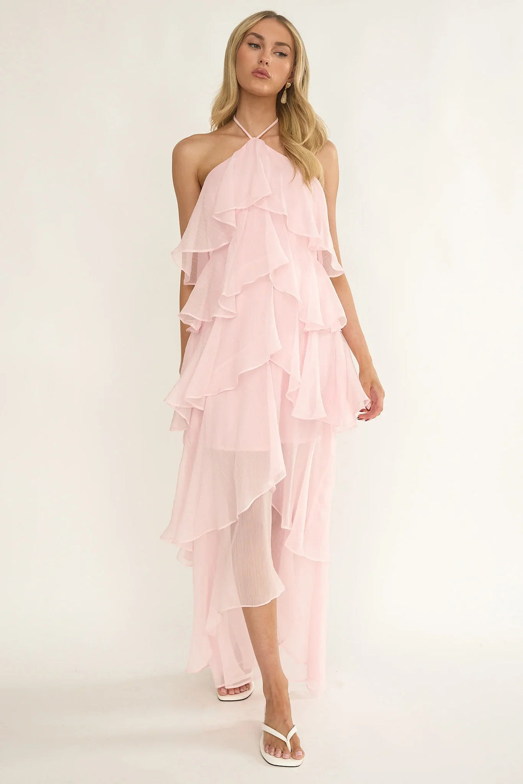 Darylyn Tiered Ruffle Maxi Dress Pink