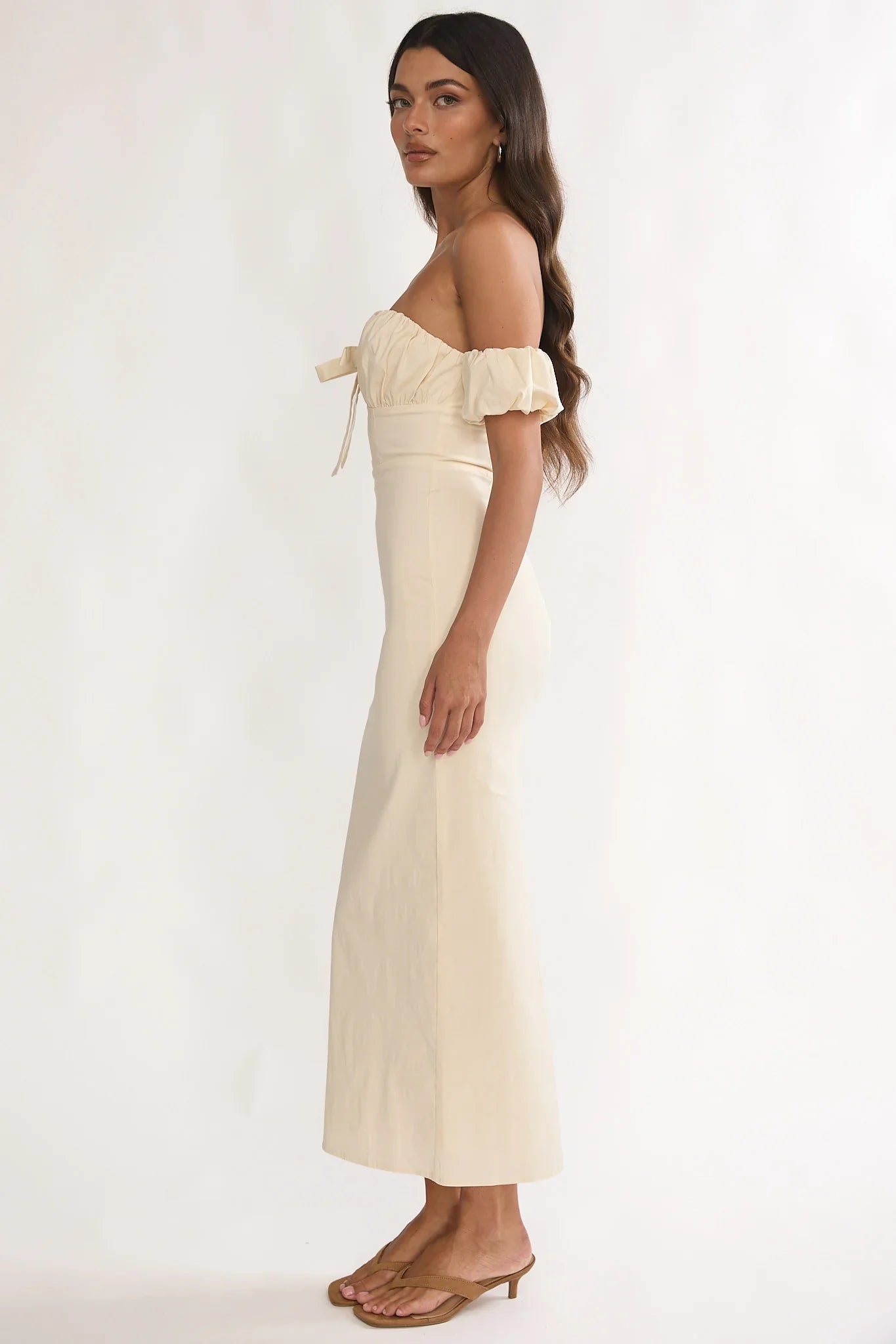Maelis Off-Shoulder Puff Sleeve Maxi Dress Vanilla