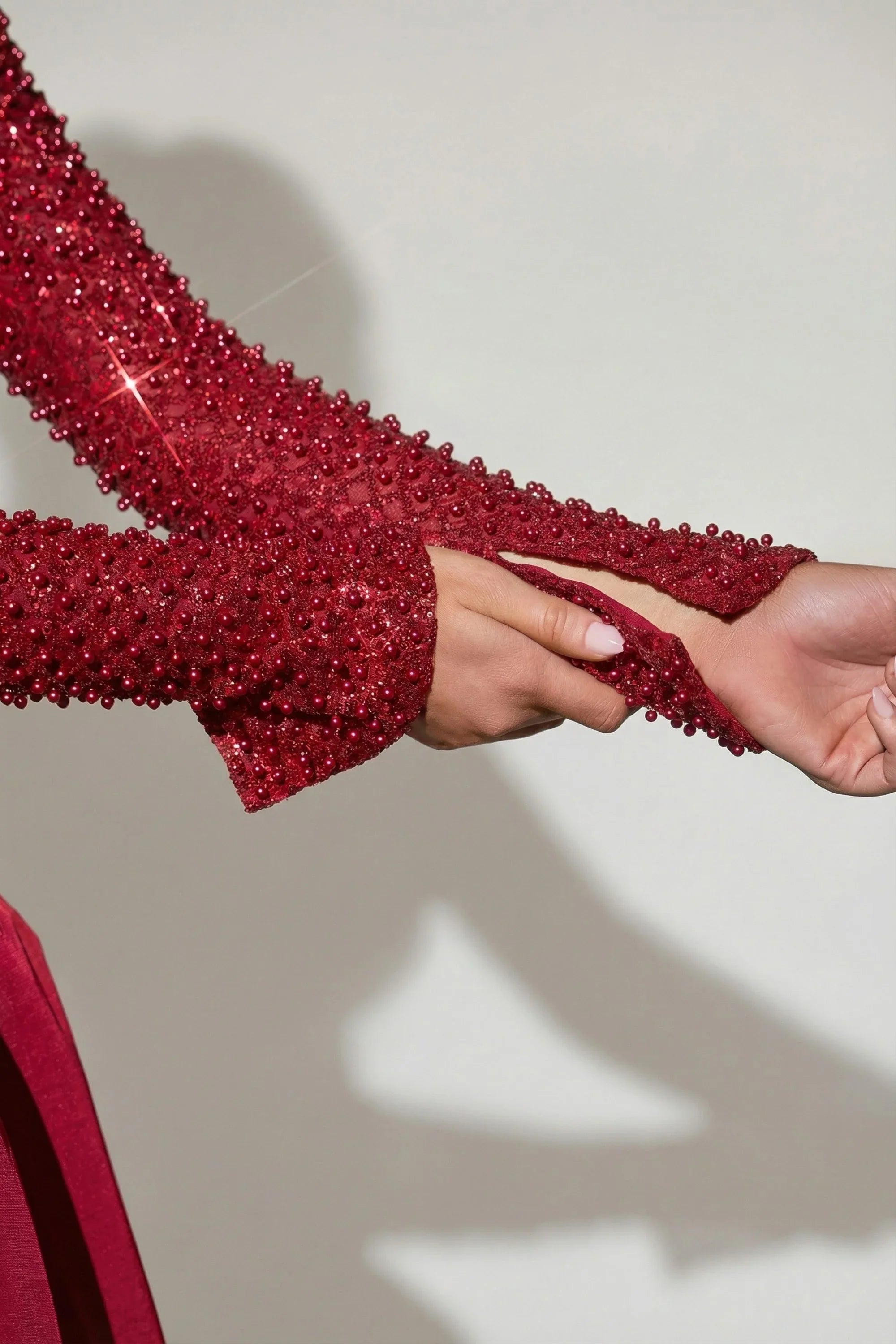 Embellished Bubble Hem Mini Dress in Red