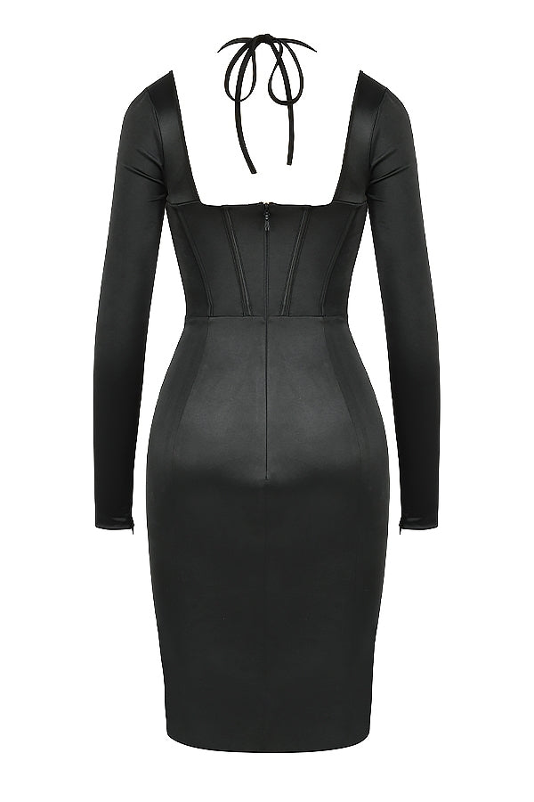 black disco satin corset dress