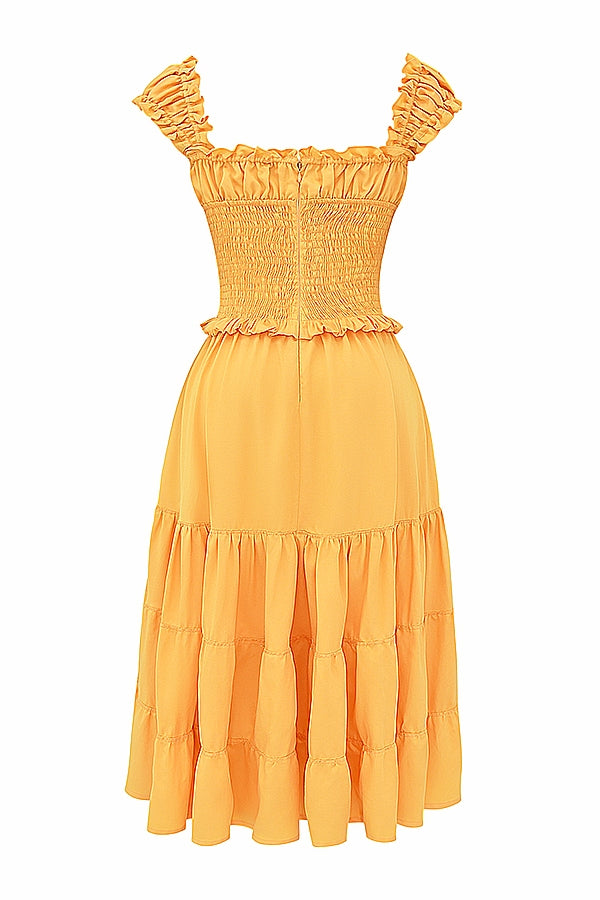 tangerine shirred sundress