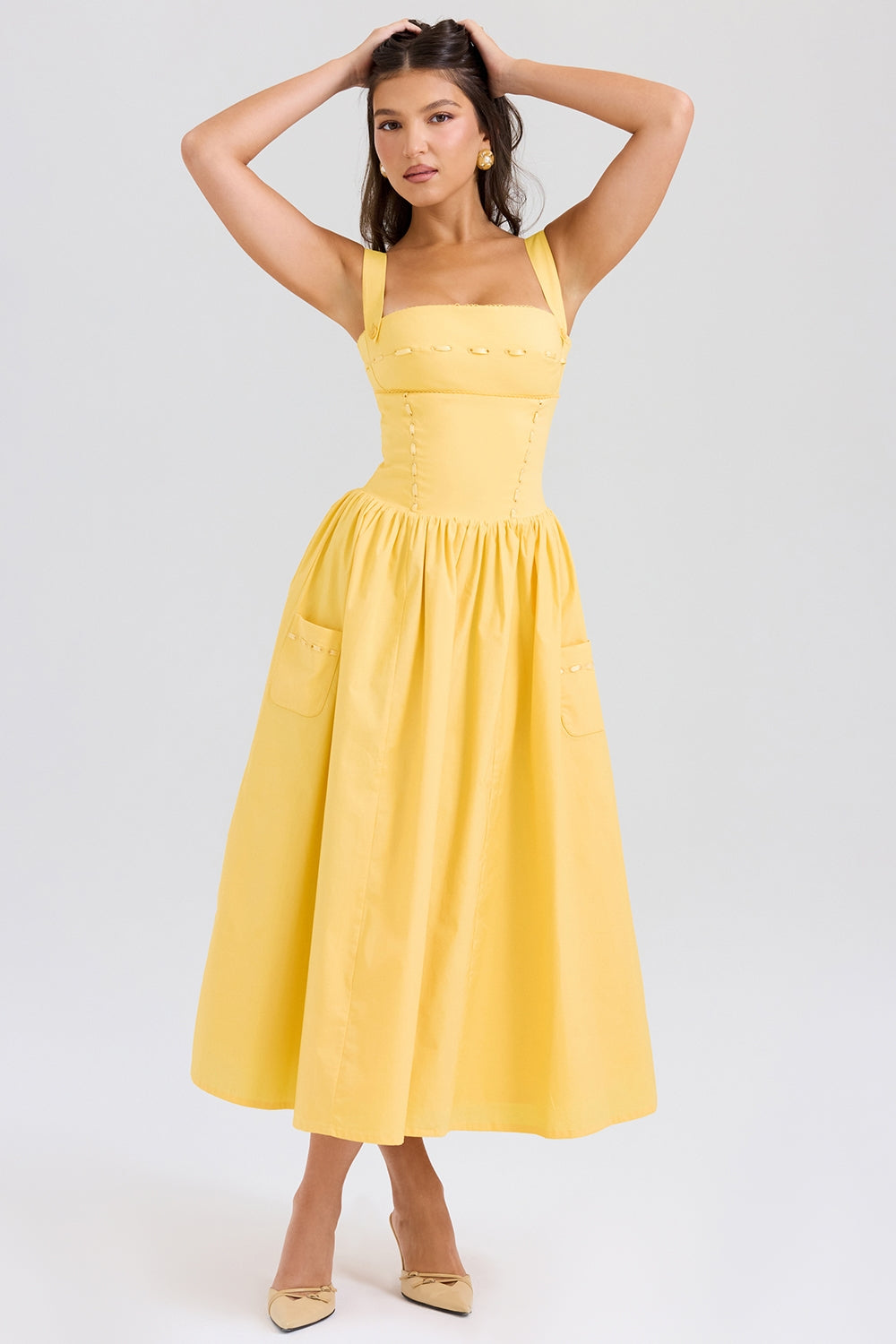 apricot cotton midi sundress