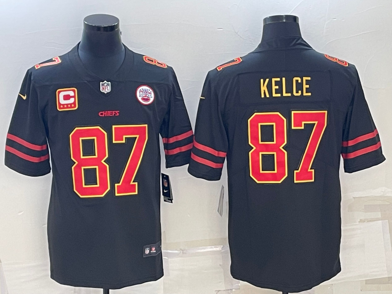 Men's Kansas City Chiefs Travis Kelce #87 Black Team Game Jersey1