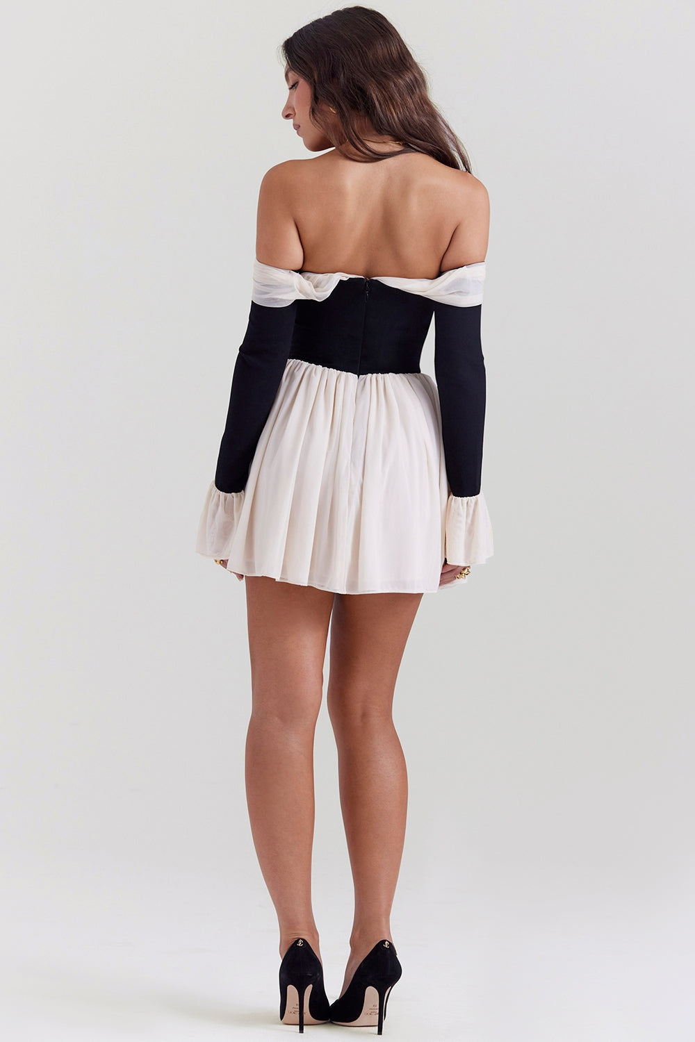 black & cream off shoulder dress