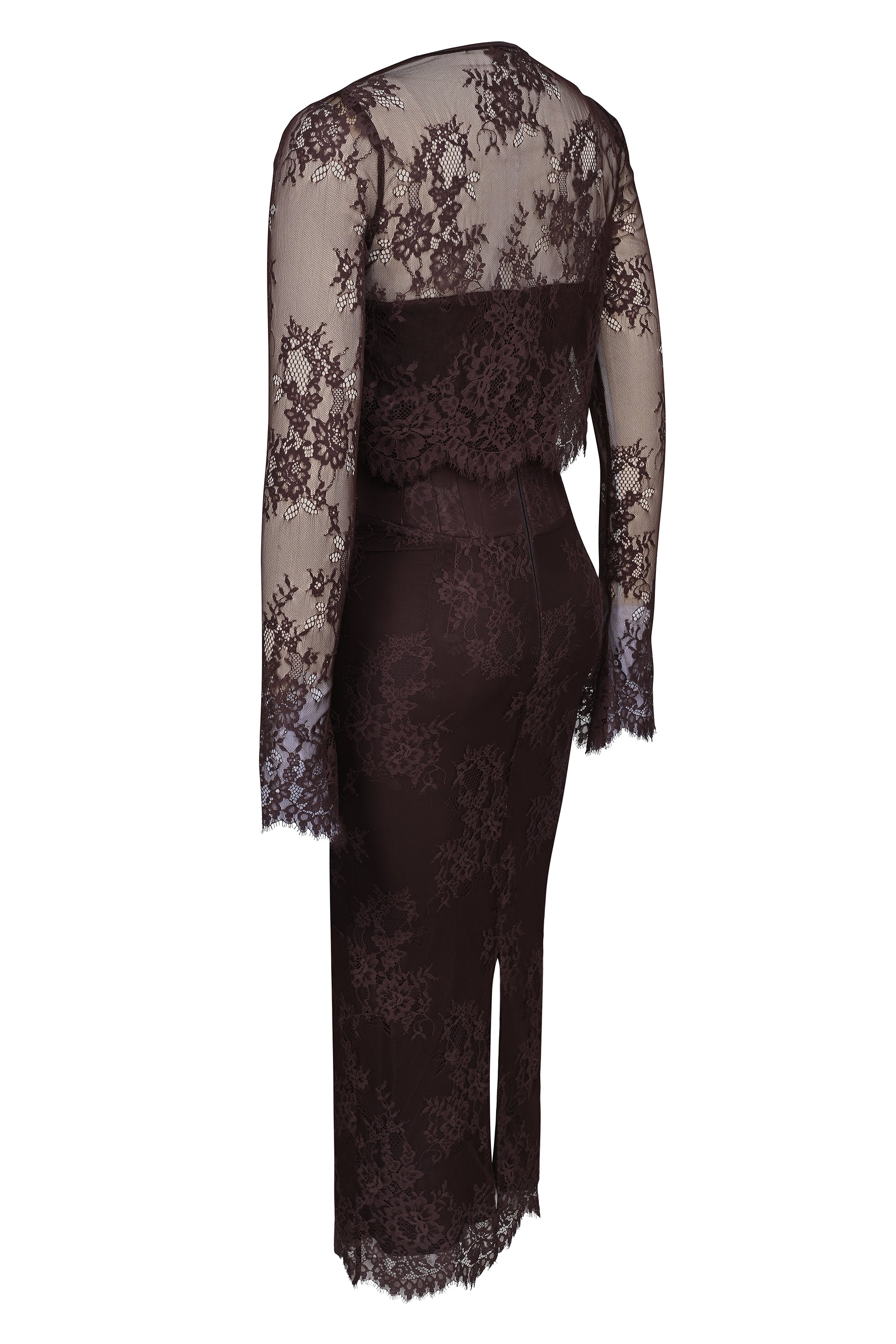 bitter chocolate lace corset midi dress & bolero