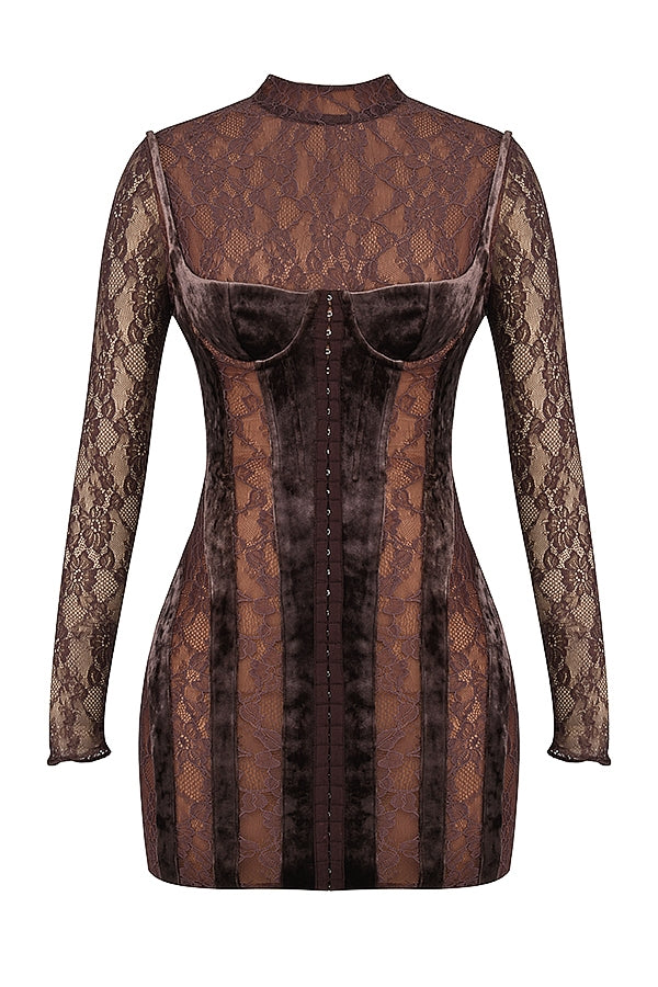brown velvet & lace corset dress