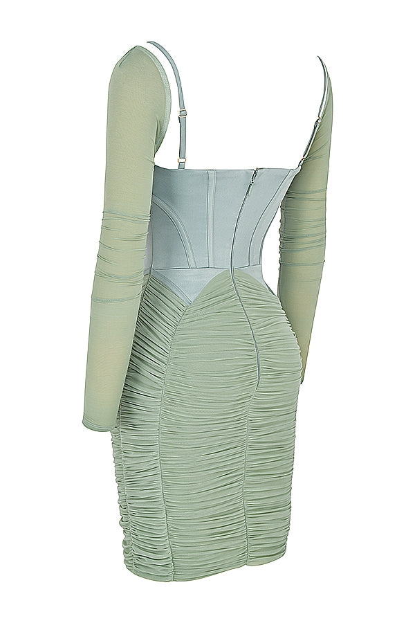 green gathered corset dress