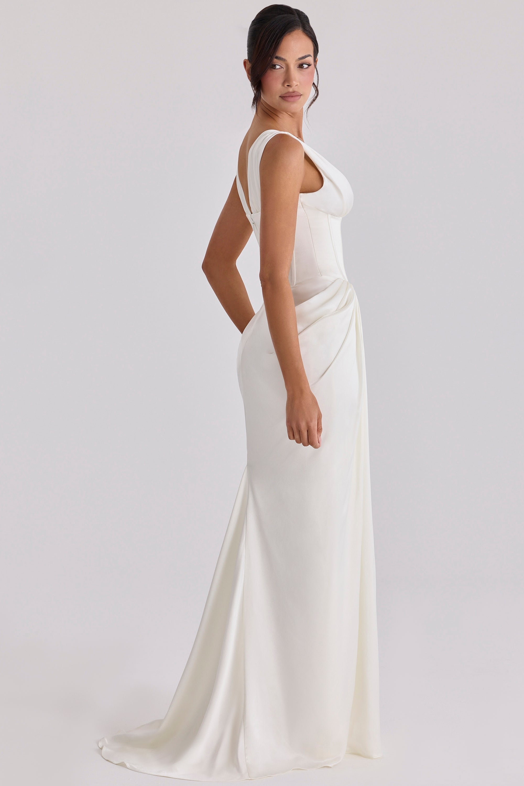ivory satin corset bridal gown
