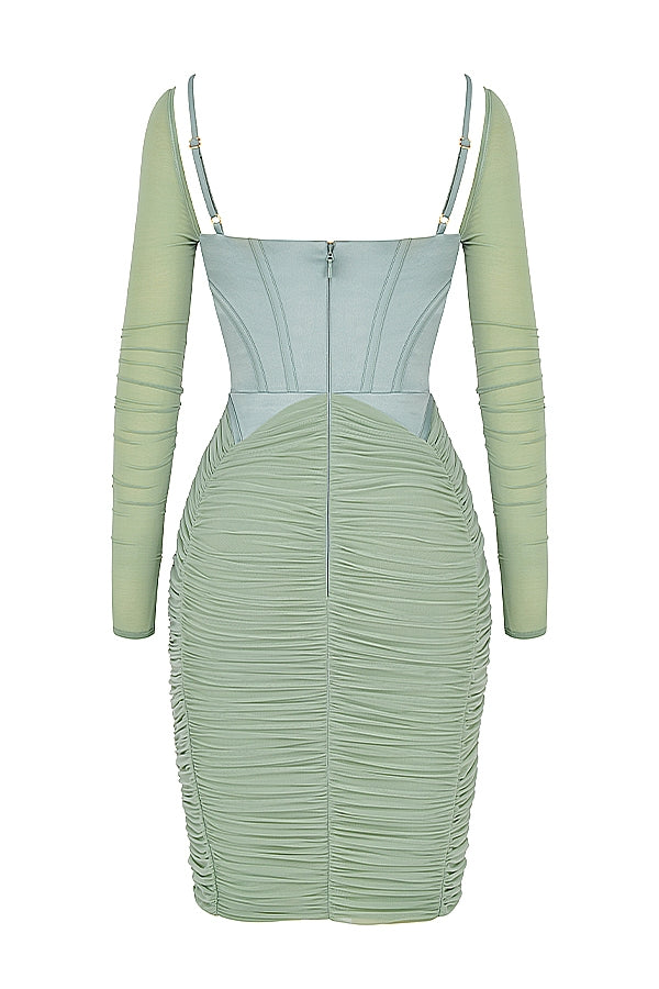 green gathered corset dress