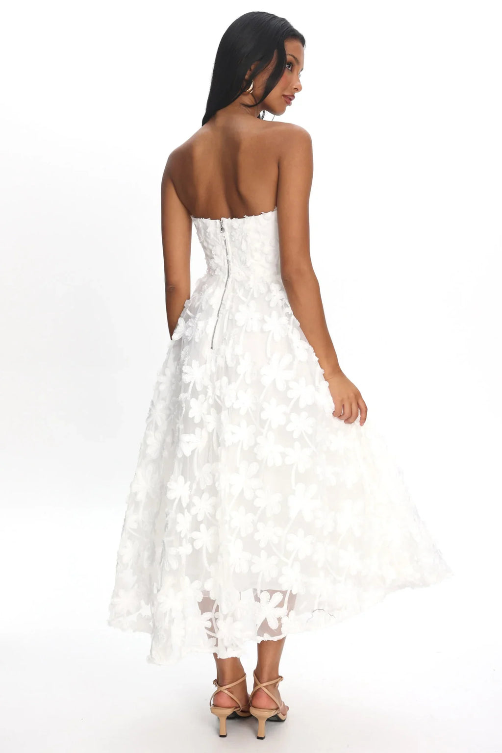 Dori Floral Embellished Midi Dress White