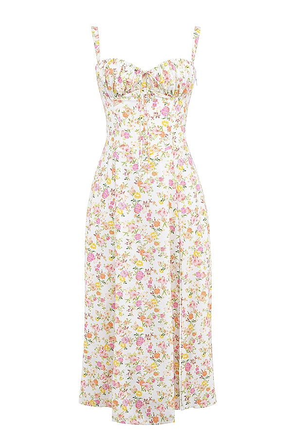 ivory meadow print cotton bustier sundress