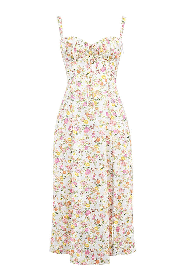 ivory meadow print cotton bustier sundress