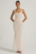 Embellished Appliqué Soft-Scoop Corset Gown in White