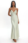 Caryn Frill Trim Godet Maxi Dress Sage