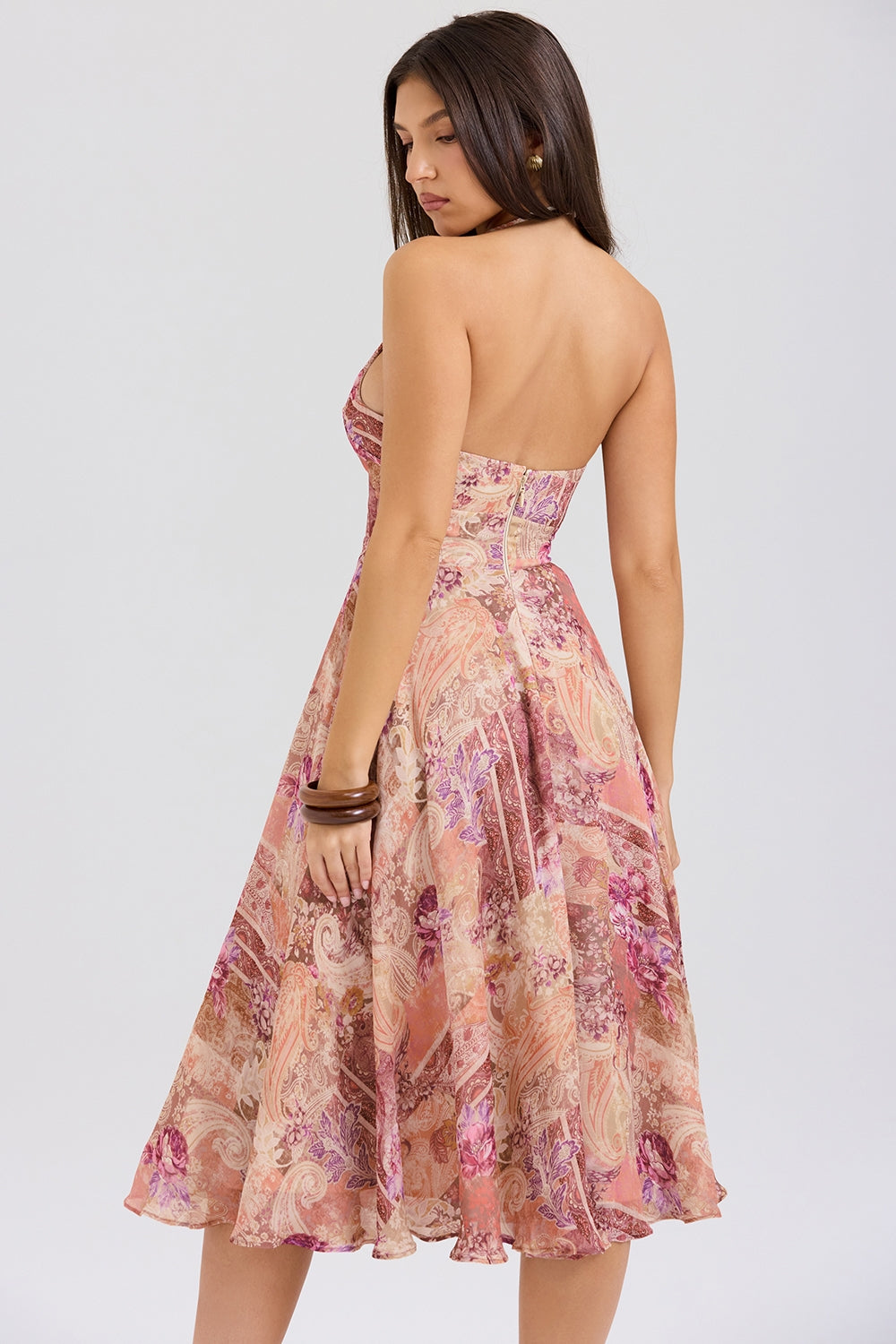 paisley patchwork print georgette halter sundress