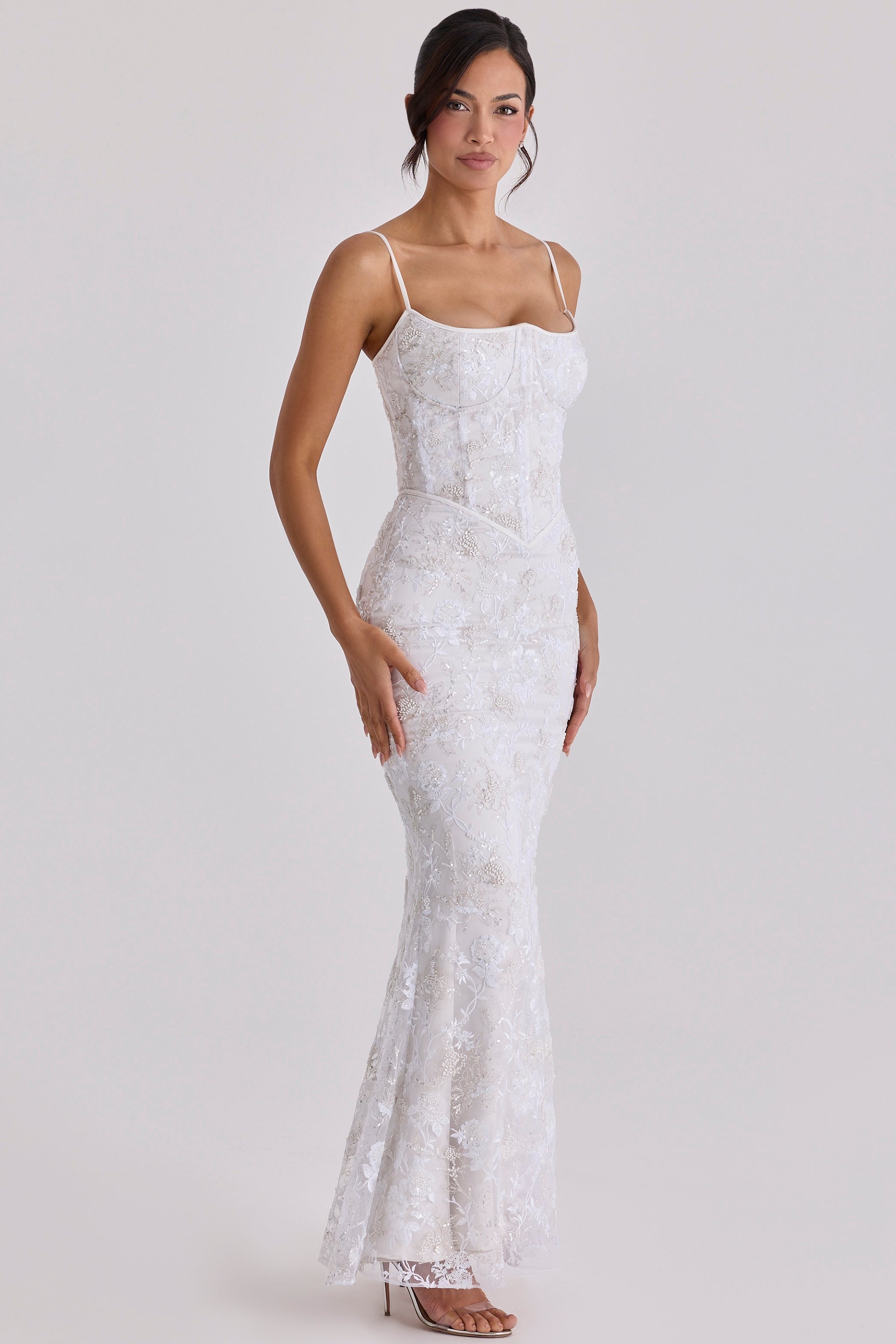 white hand beaded embellished bridal gown