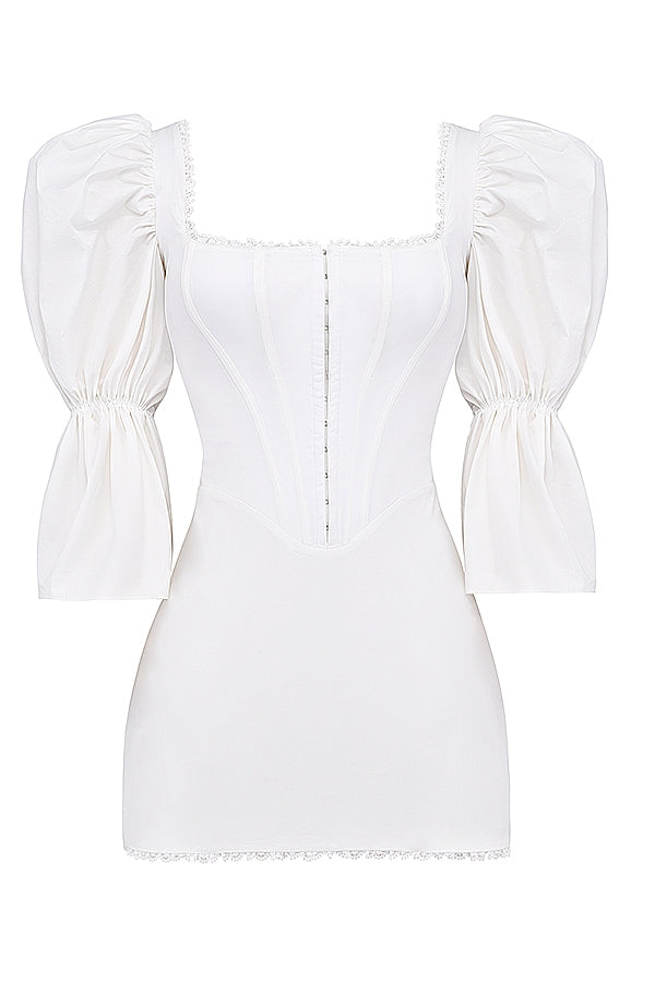 white puff sleeve corset dress