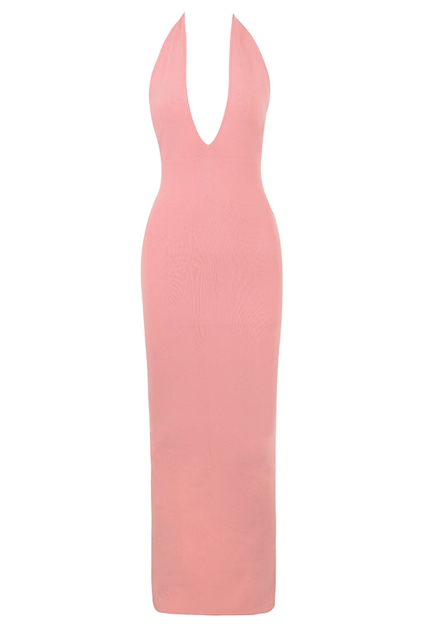 apricot plunge maxi dress