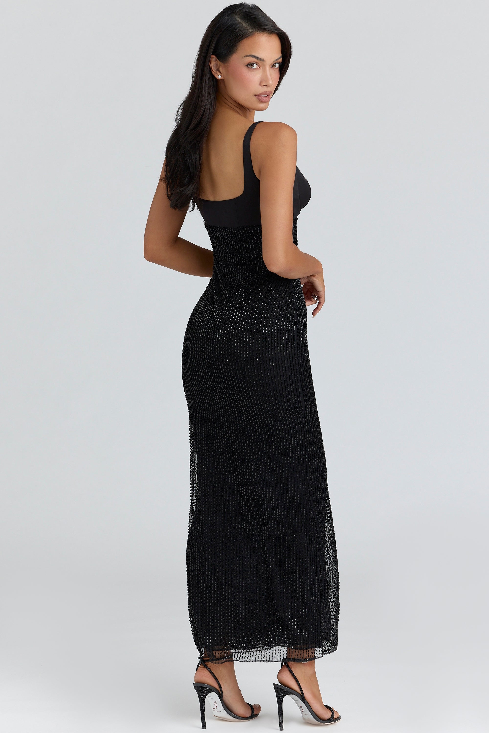 black hand beaded embellished maxi dress - limited edition