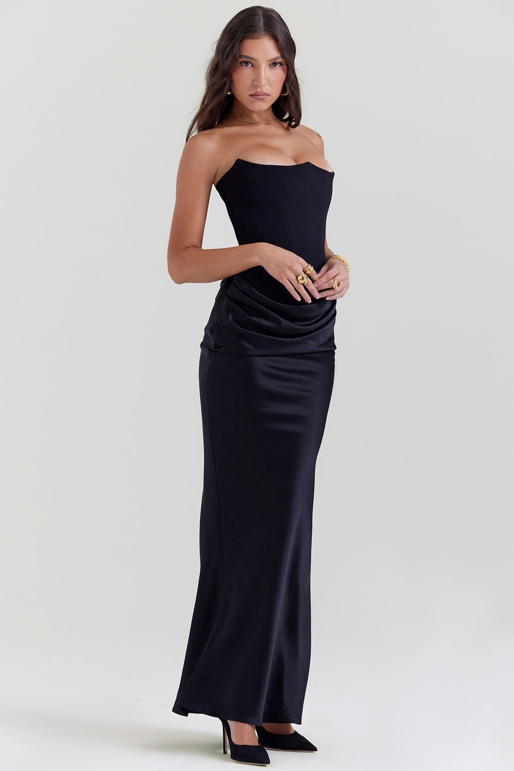 black strapless corset dress