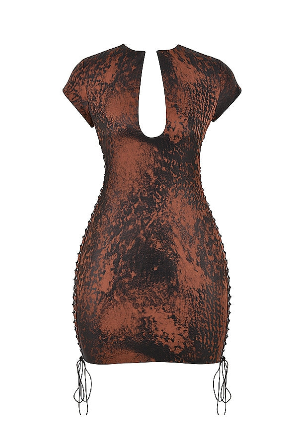 antique copper lace up mini dress