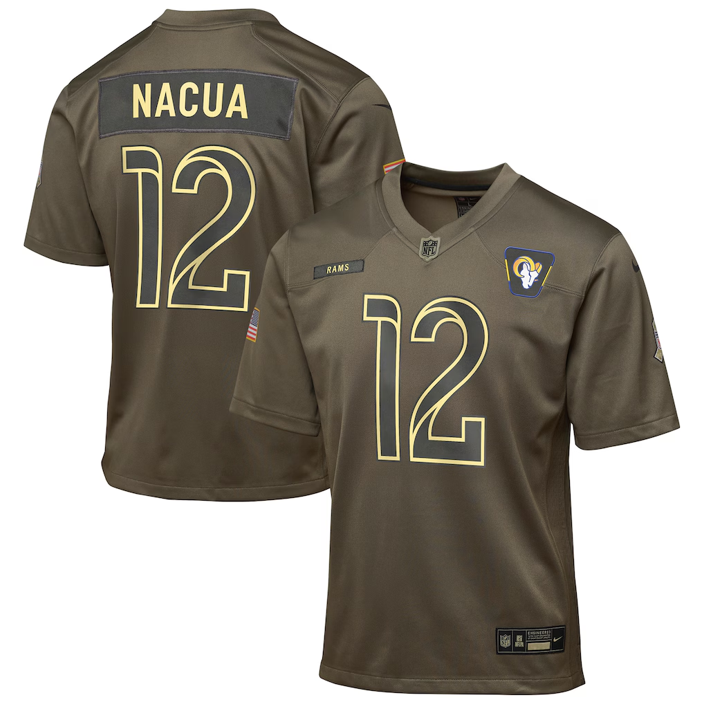 Youth Los Angeles Rams Puka Nacua Nike Olive 2025 Salute to Service Game Jersey